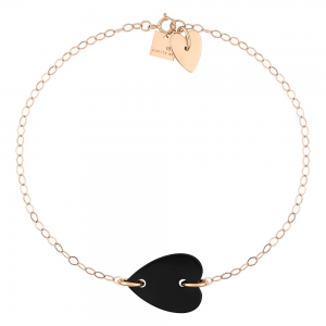 angèle onyx heart bracelet with mini gold heart charm