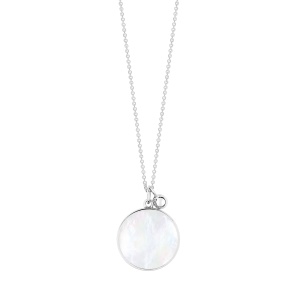 ever white MOP white gold disc on chain