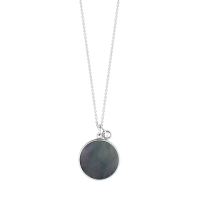 ever black MOP white gold disc on chain